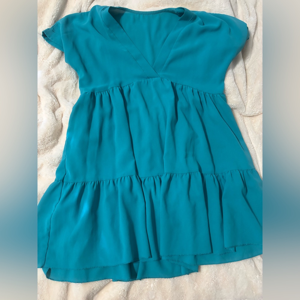 Teal V-Neck Tiered Dress